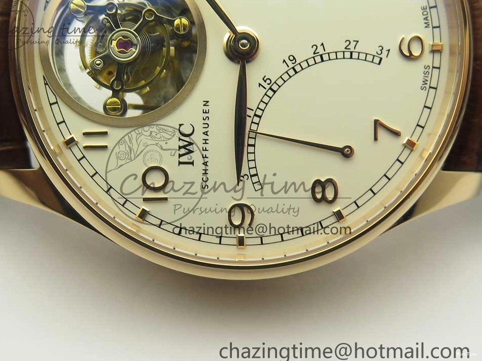 MIROTIME 0209 Portuguese Tourbillon IW504602 RG ZF Best Edition White Dial on Brown Leather Strap Stretchable 7178